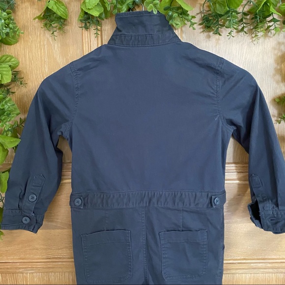 Boys Cat & Jack Long Sleeve Woven Dark Gray Romper Zipper front 5 - Picture 6 of 10